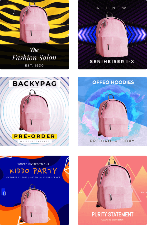 examples of templates generated from the pink bag photo